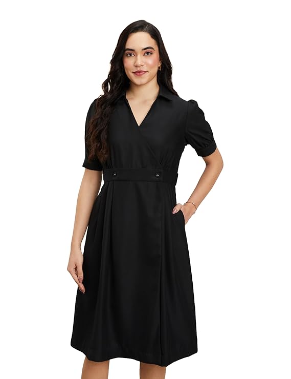 symbol premium women's 'desk to dinner' fit & flare wrap dress (midi length | stylish) symbol premium women's 'desk to dinner' fit & flare wrap dress (midi length | stylish)