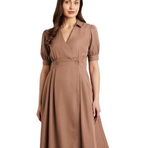 symbol premium women's 'desk to dinner' fit & flare wrap dress (midi length | stylish)