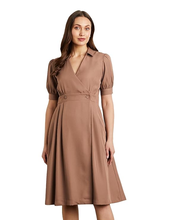 symbol premium women's 'desk to dinner' fit & flare wrap dress (midi length | stylish) symbol premium women's 'desk to dinner' fit & flare wrap dress (midi length | stylish)